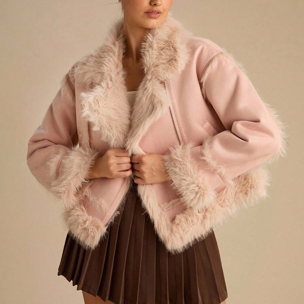 Purple Casual Women's Romantic Suede Faux Fur Coat - Picture 3 of 8